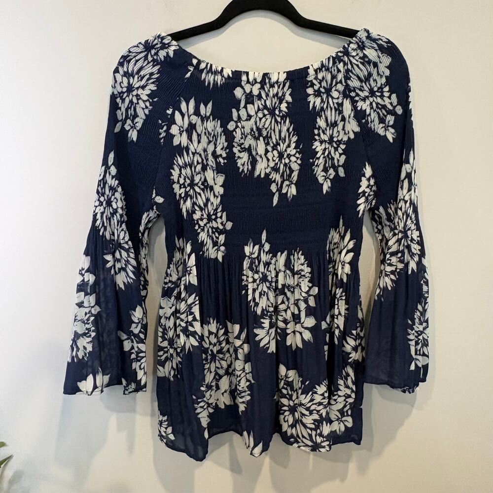 Spense Dark Blue White Floral Off the Shoulder Blouse XL